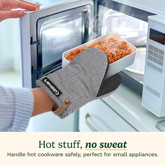Cuisinart Heritage Mini Oven Mitts – 5.5” x 7” Heat-Resistant Kitchen Mitts for Oven with Non-Slip Neoprene Palm, Cotton Filling, and Faux Leather Loop – Durable Oven Mitt Set for Cooking & Baking