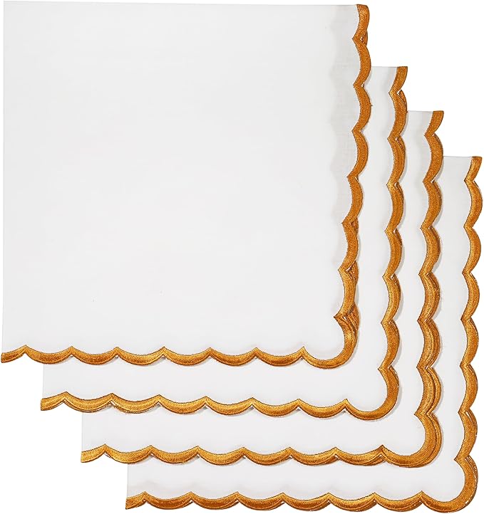 Ridhi Cloth Napkins 100% Pure Cotton Farmhouse Wedding Dinner Napkins Gift for Spring, Easter, Valentine, Holiday, Everyday Napkin (8-18" x 18" White with Goldenrod Yellow Edge)