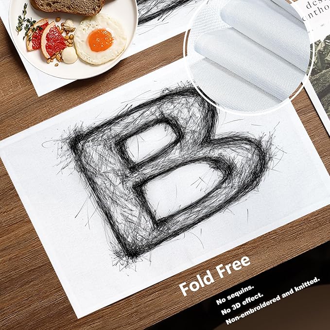 Batmerry Abstract Art Doodle Placemats, Free Form Drawing Ink Washable Linen Table Mats for Kitchen Table Double Insulation Decor Dining Set Indoor Outdoor 12X18 in Set of 4