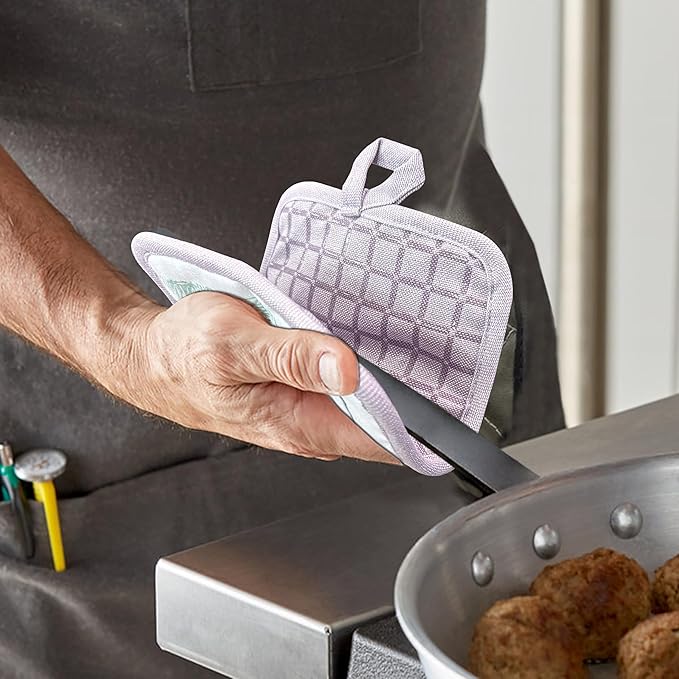 Pot Holders Set of 3 Silicone Printing Non Slip Heat Resistant, Yarm-Dyed Hot Pads Cotton Home Kitchen Cooking Barbecue Microwave Women Men Machine Washable BBQ Grilling. (Purple Potholders)