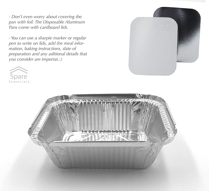 55 Pack - Small Foil Pans with Lids - To Go Food Containers with Lids 1lb Mini Aluminum Pans Freezer Safe Foil Take out Trays Heat proof Aluminum Meal Prep Containers 5.5x4.5x1.9 in