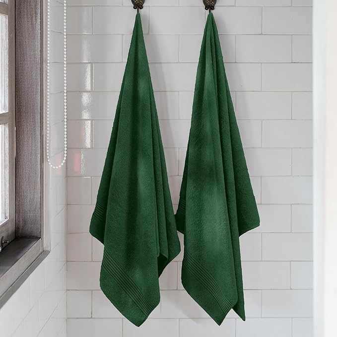 Mocassi Luxury 100% Turkish Cotton 2-Pack Bath Towel Set- Ultra Soft, Quick Dry Highly Absorbent 27 x 54 inch Premium Spa Hotel Quality 2PC Bath Towels - Luxurious Soft Bathroom Towels, Hunter Green