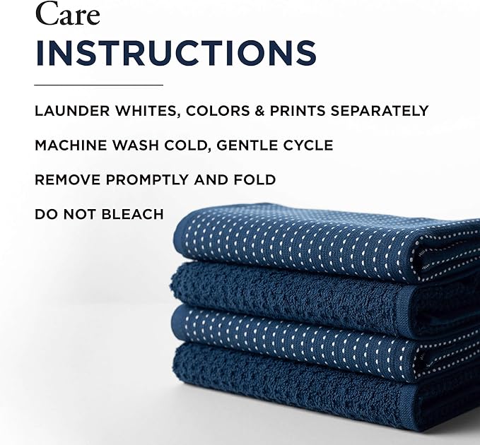 Thyme and Sage 100% Cotton Premium Turkish Kitchen Hand Towel Set, 16"x26", Ultra Absorbent, 350 GSM, Blueberry, Pack of 4