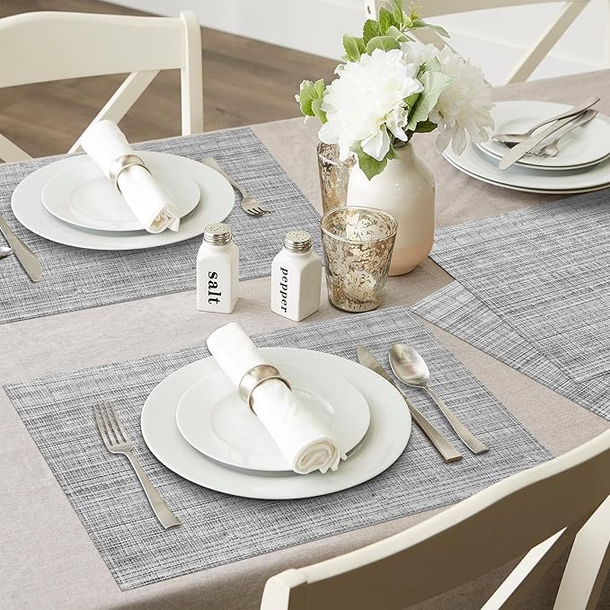 Niviy Grey Placemats Set of 4, 12x18 Inch Washable Easy to Clean Heat-Resistant Anti-Skid Grey Placemats for Holiday Party Kitchen Dining Room Decoration
