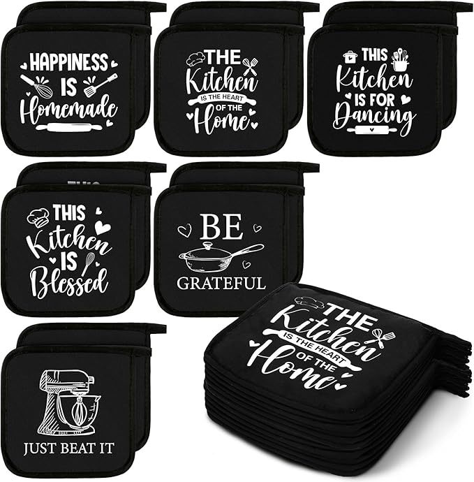 Bencailor 12 Pcs Pot Holders with Pocket Kitchen Hot Potholders Hot Pad Oven Mitts Cookie Bag Oven Gloves for Kitchen Gift Baking Cooking(Black and White,Kitchenware)