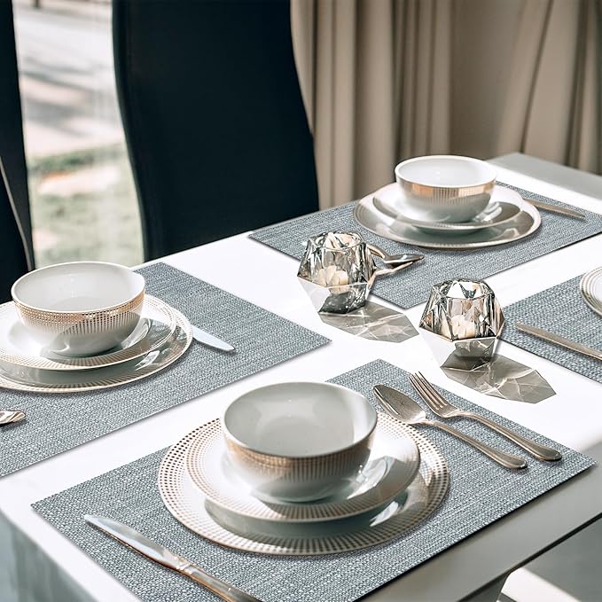 Placemats Set of 4, Heat Resistant Placemats Wrinkle Free Place Mats for Dining Table, Cotton Linen Table Mats for Indoor & Outdoor, 12x18 inch (Flax Gray)