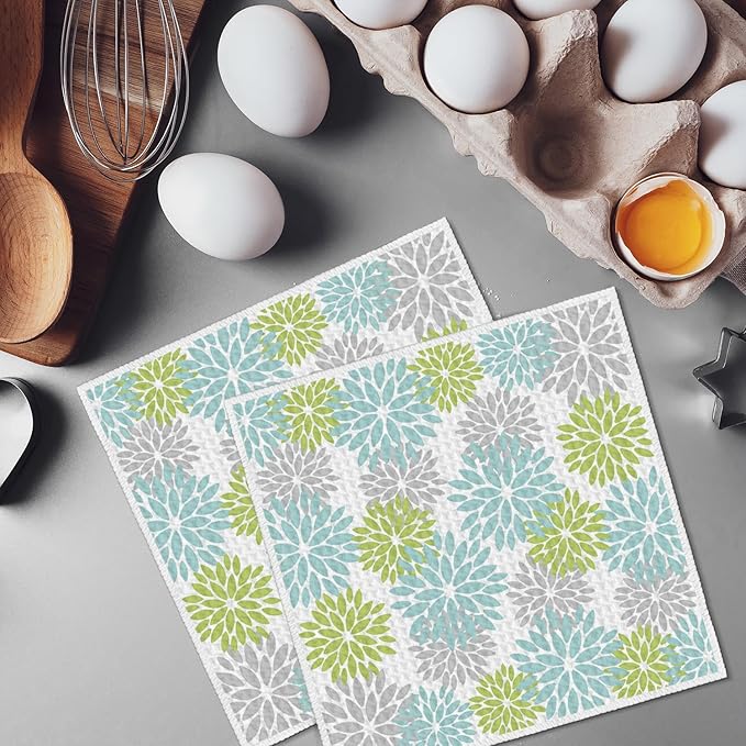 Artoid Mode Light Blue Dahlia Floral Kitchen Dish Cloths, 12x12 Inch Quick Dry Microfiber Dishcloths for Kitchen Premium Dish Rags Set of 2