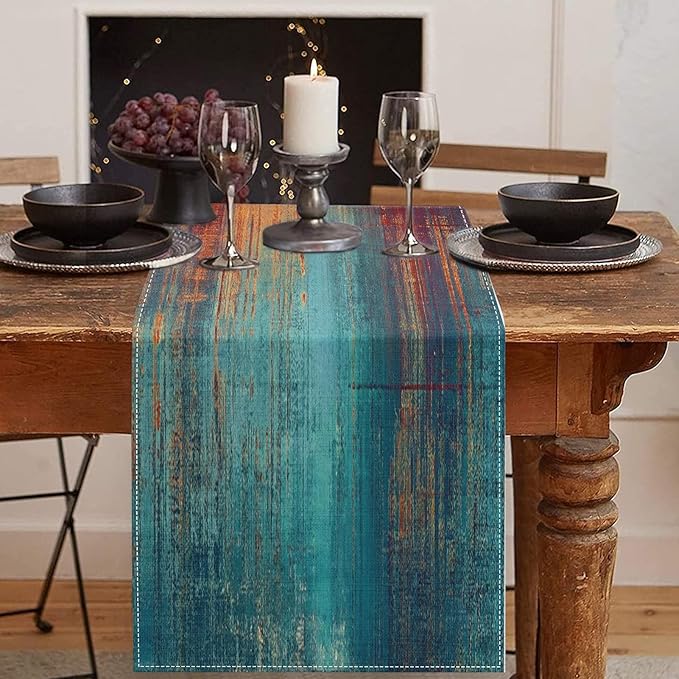 Emvency Blue and Orange Table Runner, Vintage Abstract Messy Rust Painting Dining Decor for Kitchen Coffee Table Family Dinners Holiday Parties Wedding Events Decor(13x90 inch)
