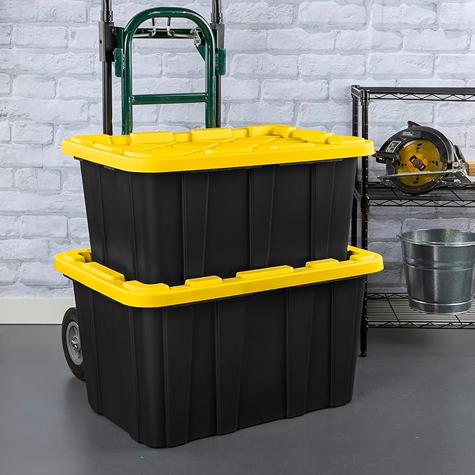 Sterilite 6-Pack Industrial Tote, Plastic Storage Container Bins with Lids, 17 Gallon - Heavy-Duty Organizing Containers for Closet, Bathroom & Office, Stackable Transport Boxes with Secure Handles