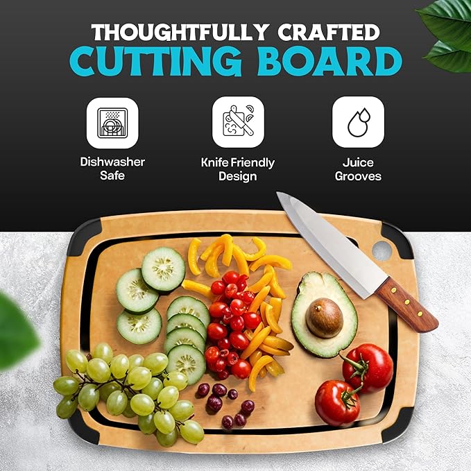Dishwasher Safe Cutting Boards for Kitchen - Set of 2 Large Composite Wood Cutting Boards with Juice Groove, Non-Slip Feet & Lightweight Eco-Friendly Design 14.5" x 11" and 11.7" x 9.3"