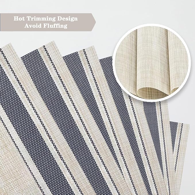 Khaki Blue Placemats Set of 2 - Heat Resistant Non-Slip Place mats for Dining Table, Washable Durable PVC Vinyl Woven Table Mats (Khaki Blue, 2)