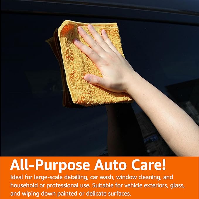 Amazon Basics Microfiber Car Drying Towels, Highly Absorbent, Lint Free, Scratch Free, Ultra-Soft, Car Detailing, Buffing and Polishing, 16" x 16", Yellow, 12-Pack