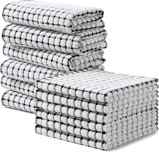 Homaxy Kitchen Towels and Dishcloths Set, 16 x 25 and 12 x 12 Inches, Set of 12 Cotton Terry Kitchen Dish Towels, Super Soft and Absorbent Dish Cloths, Black