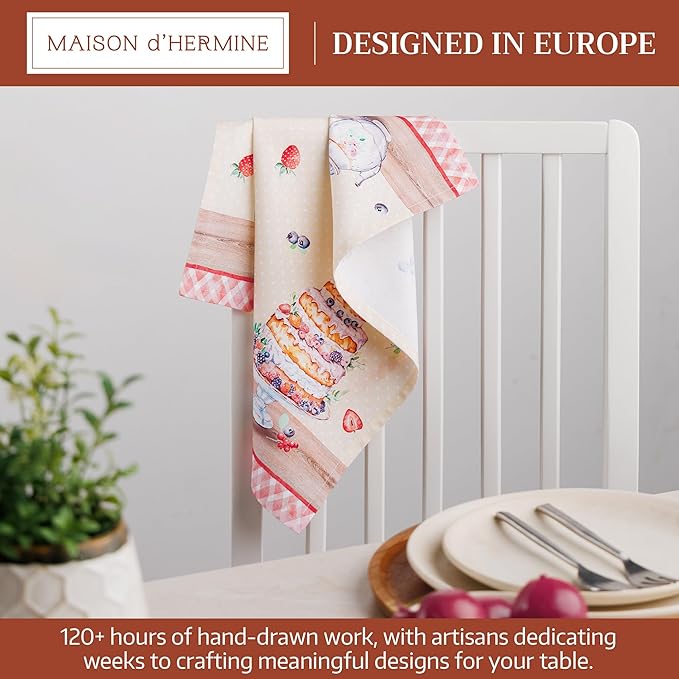 Maison d' Hermine Cloth Napkins Set of 4 100% Cotton Everyday Reusable Square Napkins Cloth Washable Dinner Wedding Restaurant Gifts for Mothers Day Spring/Summer (Icing on the Cake, 18" x 18")