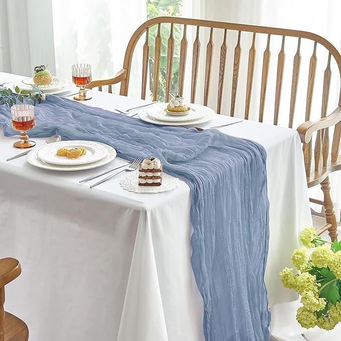 IVAPUPU 10 Pcs Cheesecloth Table Runner - 10ft Dusty Blue Spring Boho Gauze Cheese Cloth Table Runners for Baby Shower Decorations Wedding Party Garden Farmhouse