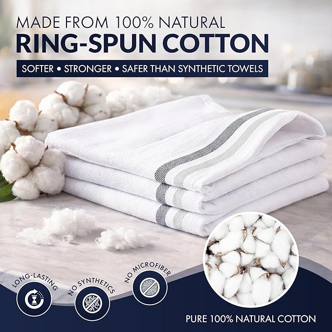 Harringdons 100% Cotton Kitchen Towels, Highly Absorbent Dish Towels for Kitchen with Hanging Loop, Large 20"x28" Washable Towels, Gray Shades, 6 Pack