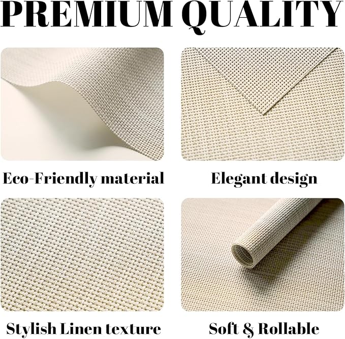 Placemats Set of 12 Vinyl/Plastic Woven Place Mats for Kitchen Table Indoor/Outdoor Washable Placemat Wipeable Dining Table Mats (Beige,12)