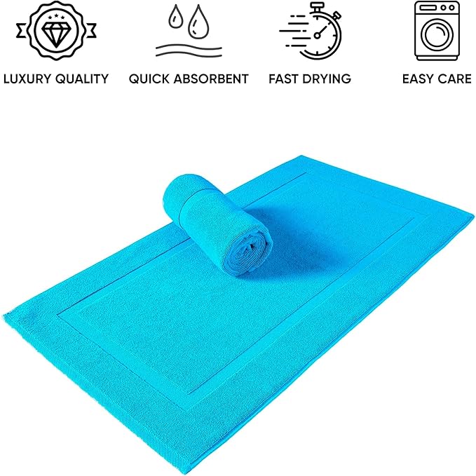 SALBAKOS 100% Turkish Cotton Bath Mat Set 2-Piece - 20x34 inch, Hotel & Spa Collection, Soft, Absorbent, Long Lasting, Durable Bathroom Rugs | Made in Turkey (Aqua, 2 Bath Mats)