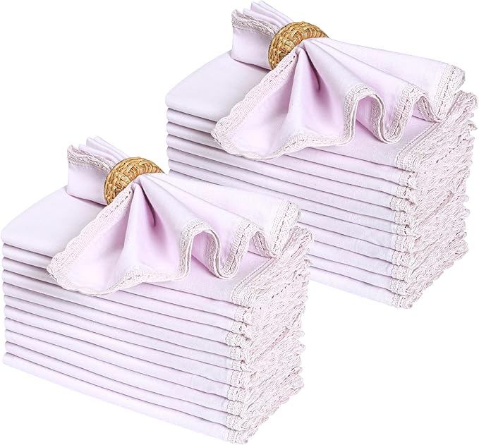 Ramanta Home Linen Flax Cloth Napkins Set of 24 Lavender, 18x18 Inch | Easter Premium Cotton Linen Flax Lace Soft & Durable | Washable Ideal for Spring Basket Décor, Wedding, Kitchen, Everyday Use