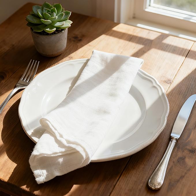 100% Pure Linen Napkins 18 x 18 Inch White - Set of 6 Pack Oversized Dinner Table Cloth Napkin, Washable for Home,Kitchen and Everyday Use