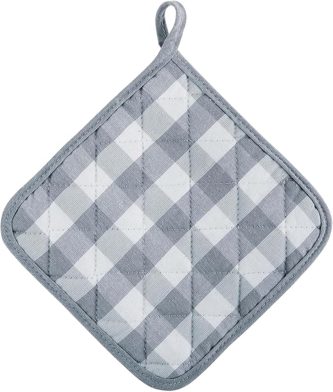 Buffalo Check Pot Holders, 2 Pack, Grey - 8" x 18" - Quilted Trivet Pot Holders are Heat Resistant, Machine Washable & Stain Repellant - Non-Slip for Pots & Pans by Achim Home Decor