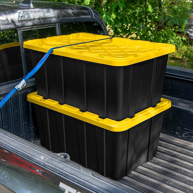 Sterilite 12-Pack Industrial Tote, Plastic Storage Container Bins with Lids, 38 Gallon - Heavy-Duty Organizing Containers for Closet, Bathroom, and Office