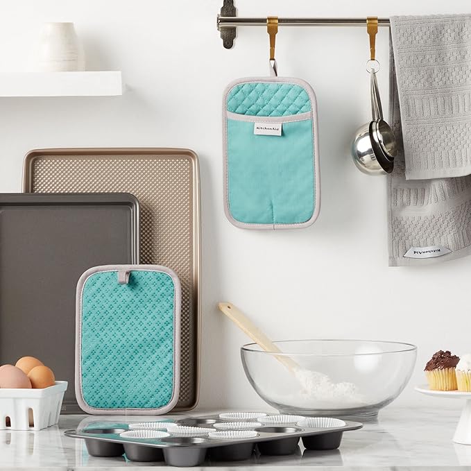 KitchenAid Asteroid Pot Holder 2-Pack Set, Aqua Sky, 7"x10"