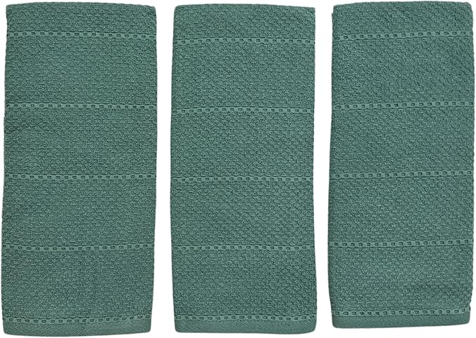 Serafina Home Dark Emerald Green Kitchen Hand Dish Towels: Oversized 28" x 18",100% Cotton Cloth Soft Cleaning Drying Absorbent Textured Design, Set of 3 Multipurpose for Everyday Use
