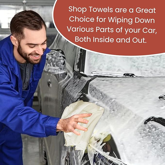 Shop Towels | Multipurpose Commercial and Residential shop cleaning | Car Wash, Polish, Housewares, Microwave, Coffee Machine, Restaurant, Bathrooms, Electronics, Auto Garage | 50 Pack 14"x12" Natural