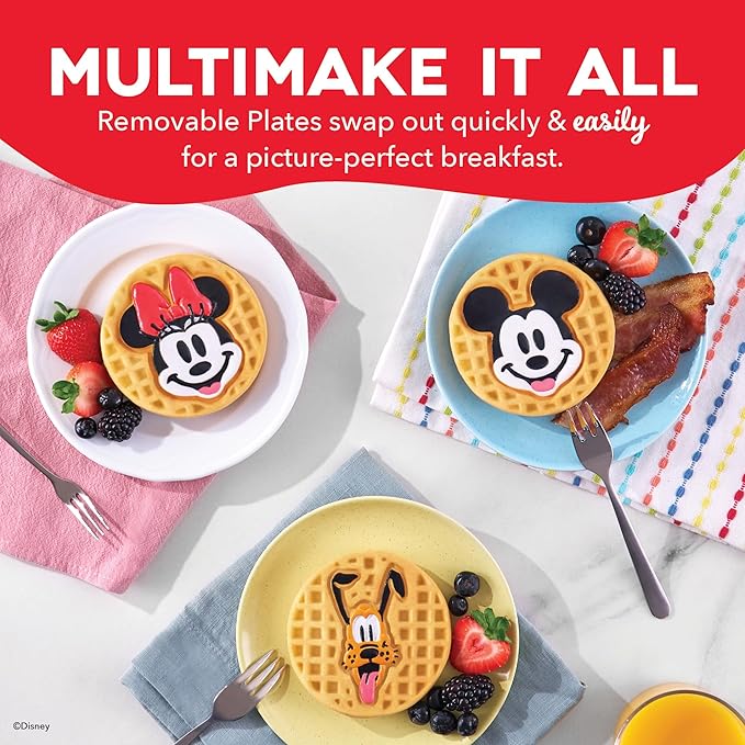 Disney | Dash MultiMaker® Mini Maker System - Electric Waffle Maker & Swappable Plates - 1 MultiMaker®, 4 Plates, Mickey Mouse & Friends Design, Aluminum