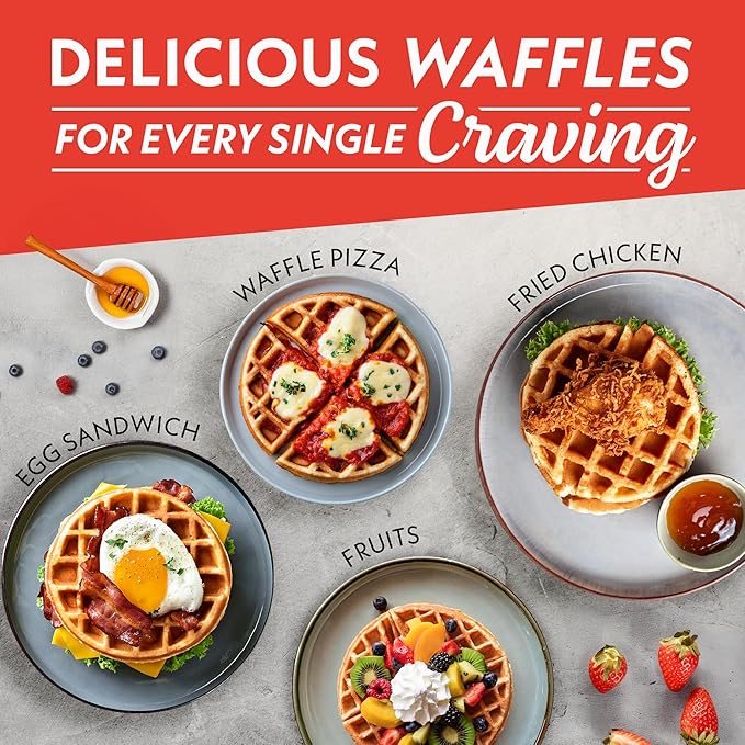 Gourmia Belgian Waffle Maker – Compact Design with Upright Storage, Adjustable Browning, and Easy-Clean Nonstick Ceramic Plates, Stainless Steel