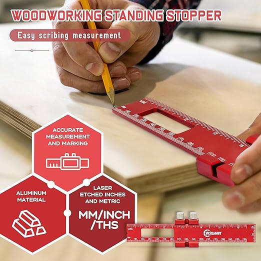 Precision Metal Slide Stop Scribing Ruler - 12, 8 & 6 Inch, Adjustable Measuring & Marking for Woodworking