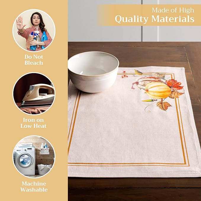 Maison d' Hermine Placemats Set of 4 100% Cotton Washable Cloth Place Mats, Reusable Table Mats for Thanksgiving Christmas Decorations Kitchen Dining Party Wedding Restaurant (Potiron, 13" x 19")