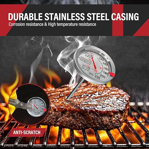 AWLKIM 2 Pack Analog Probe Meat Thermometer, NSF Certified, No Battery Needed, 2.5-in Extra-Large Dial, 120-220°F Read Range, Oven Safe up to 500°F, Bimetallic Stem for Cooking, Roasting, Turkey