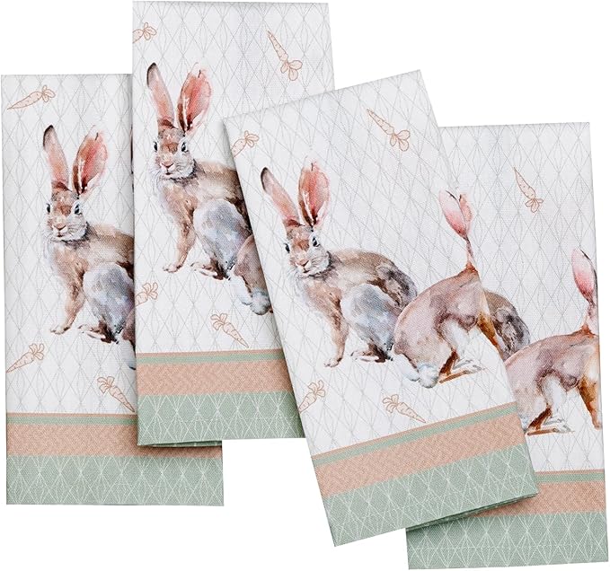 Maison d' Hermine Cloth Napkins Set of 4 100% Cotton Everyday Reusable Square Napkins Cloth Washable Dinner Wedding Restaurant Gifts for Mothers Day Spring/Summer (Rabbits At Dawn, 18" x 18")