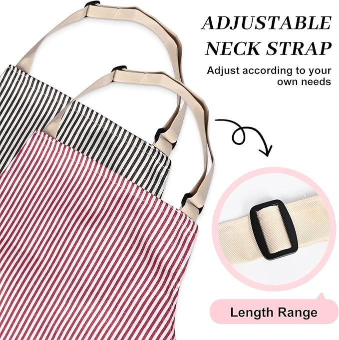 2Pack Adjustable Kitchen Apron for Women Men with 2 Pockets，Cotton-Polyester Blend Bib Aprons for Cooking,Baking
