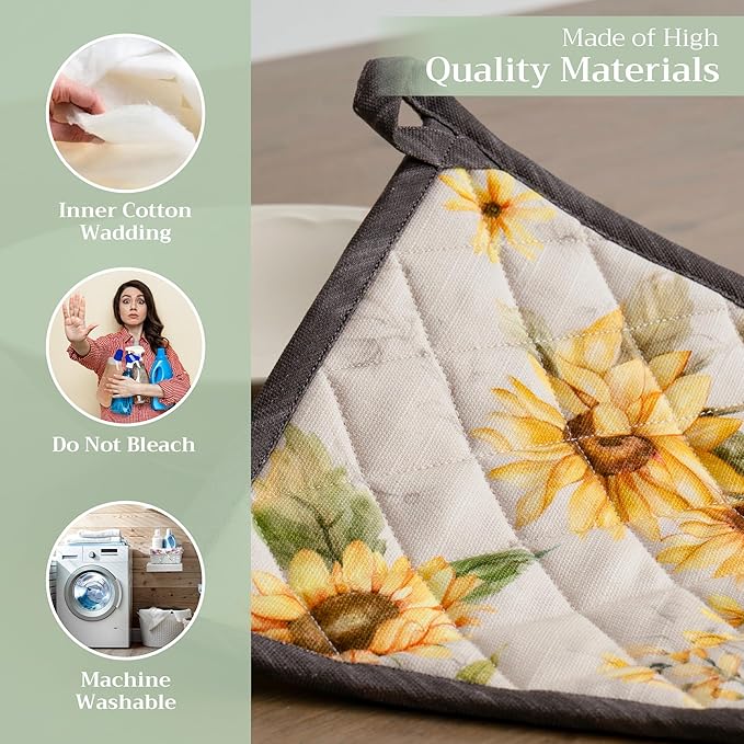 Maison d' Hermine Pot Holders 100% Cotton Heat Resistant Potholders 8" x 8" Hot Pads with Loop BBQ Cooking Baking Gifts for Mothers Day Handling Hot Pans Spring/Summer (Pack of 2, Candice)