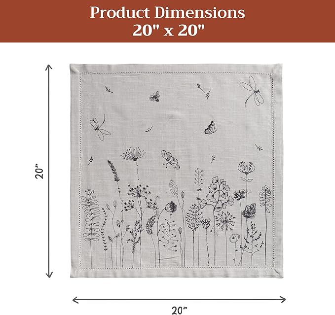 Maison d' Hermine Cloth Napkins Set of 4 100% Cotton Everyday Reusable Square Napkins Cloth Washable Dinner Party Wedding Restaurant Gifts for Mothers Day Spring/Summer (Flore, 20" x 20")