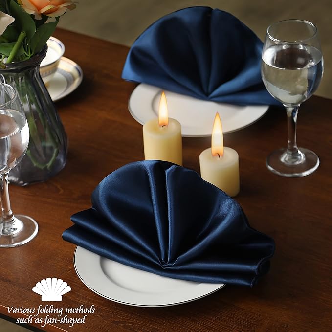 Manyshofu 60 Pieces Navy Blue Satin Napkins - 20x20 Inches Cloth Napkins, Square Satin Fabric Napkin Set - Soft & Reusable Table Napkin for Wedding Dinner Party Lunch