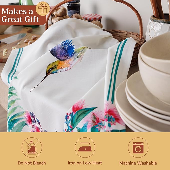 Maison d' Hermine Kitchen Towels Set of 3 100% Cotton 27.50" x 20" Reusable Cloth Tea Dish Towels Absorbent with Hanging Loop for Kitchen Gifts for Mothers Day Spring/Summer (Tropiques)