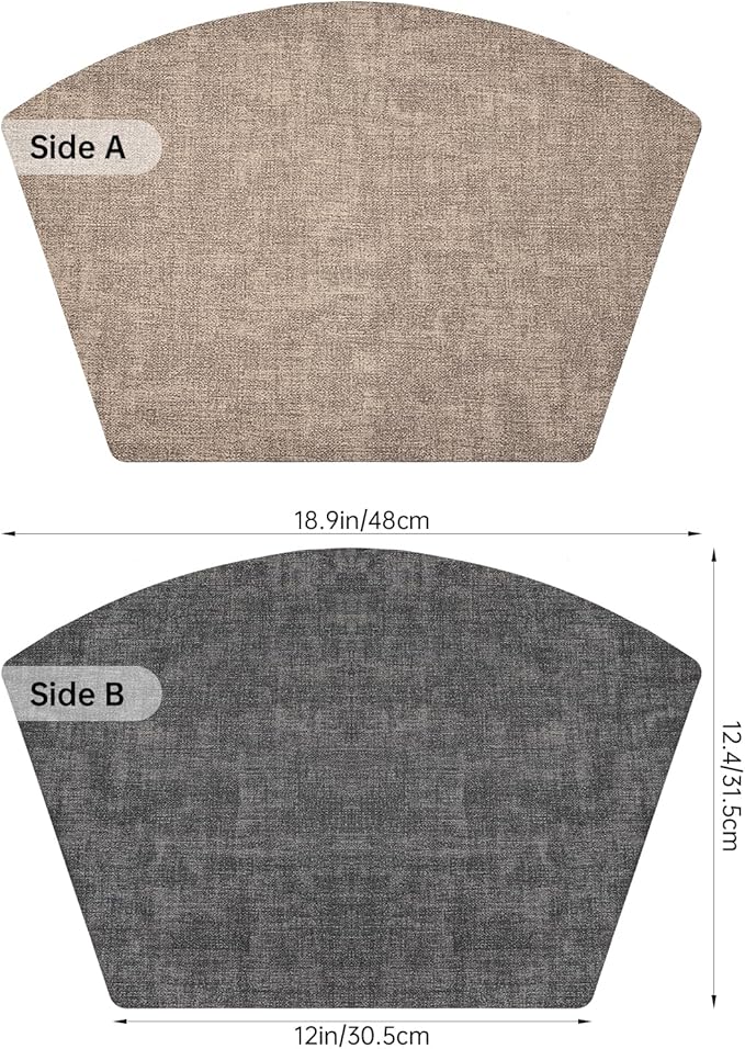 Round Table Placemats Set of 6, Dual-Sided Wedge Shape Faux Leather Table Mats, Washable Wipeable Heat Resistant Place Mats for Outdoor Indoor, Camel Gray