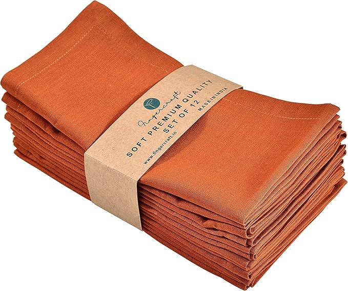 Cloth Napkins Dinner Washable Set of 4 in Cotton Linen Fabric Premium Quality, Mitered Corners for Reusable Every Day Use Pre Shrunk and Good Absorbency Christmas Cloth Napkins (Pack of 4, Rust)