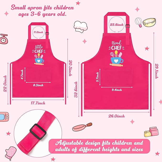 R HORSE 2Pcs Adults Kids Matching Apron Set Mommy and Me Adjustable Kitchen Apron with 2 Pockets Parent and Child Matching Gift for Mother's Day Women Daughter Cooking Baking Painting Training