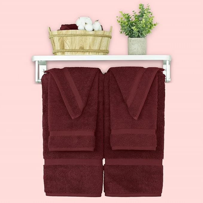 Chakir Turkish Linens 100% Cotton Premium Turkish Towels for Bathroom, 2 Large Bath Towels 36x60, 2 Hand Towels, 2 Washcloths (6-Piece Towel Set, Cranberry)