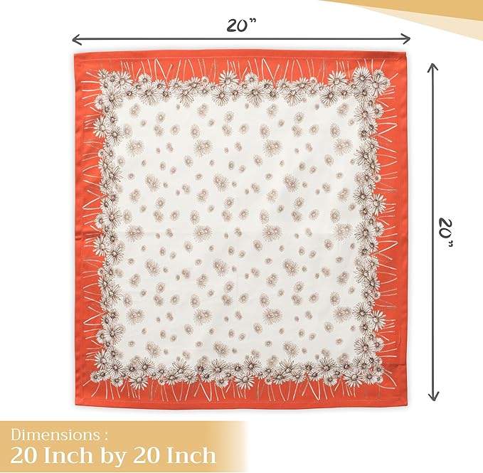 Maison d' Hermine Cloth Napkins Set of 4 100% Cotton for Thanksgiving Christmas Decorations Everyday Reusable Square Fall Napkins Cloth Washable Dinner Party (Bagatelle, 20"x20")