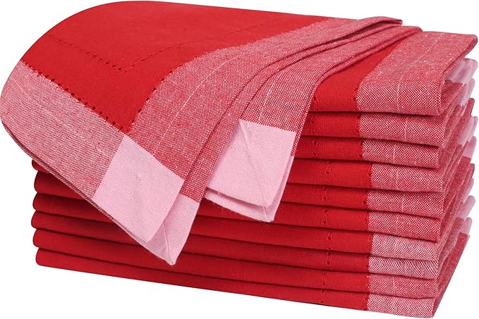 Homidate Christmas Cloth Napkins Set of 12 – 20x20 Red Cotton with Double Hemstitch – Soft, Durable & Washable Table Napkins for Farmhouse Décor, Thanksgiving, Holiday Parties & Everyday Use