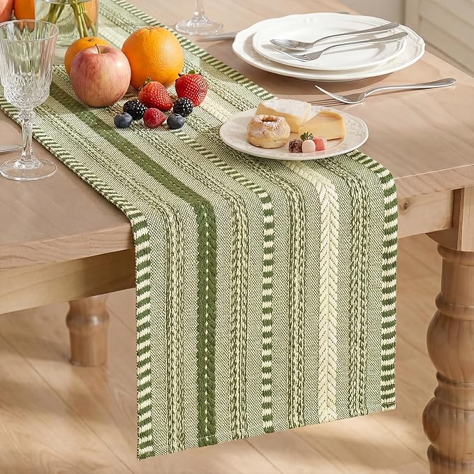 Artoid Mode Army Green Farmhouse Woven Table Runner, Seasonal Holiday Rustic Kitchen Dining Table Decoration for Home Party Decor 12x90 Inch