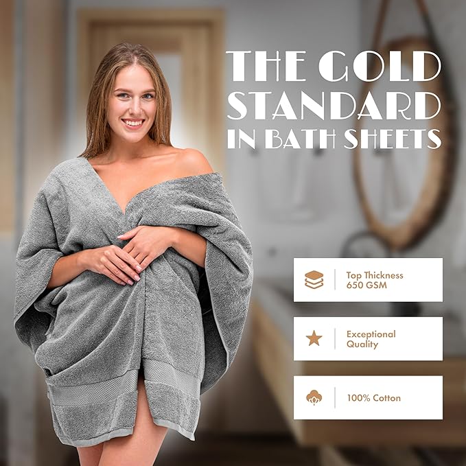 Luxury Soft Bath Sheet Towels Set - 650 GSM Cotton Luxury Bath Towels Extra Large 35x70 | Highly Absorbent and Quick Dry | Hotel Quality Extra Large Bath Towels Oversized, Light Gray, 2 Pack