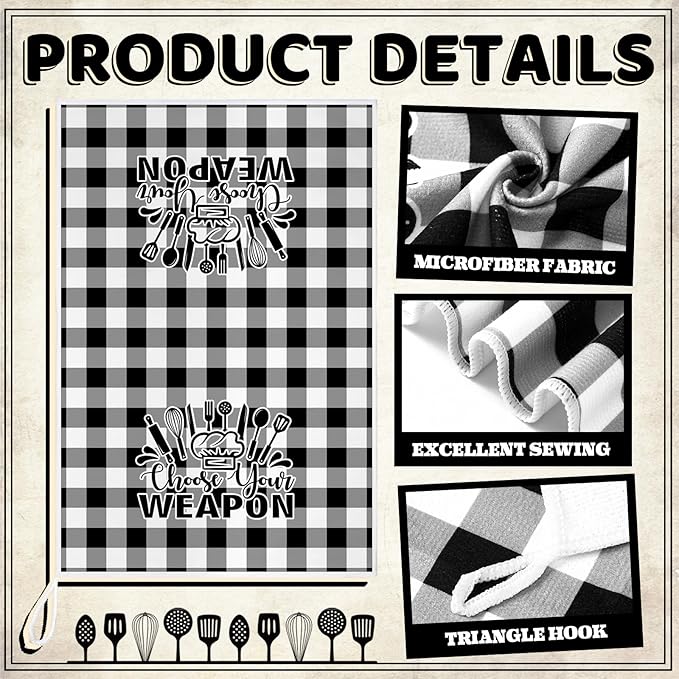 Bencailor 6 Pcs Black White Plaid Kitchen Towels Decorative Sets Dish Towels Absorbent Fast Drying Hand Tea Vintage Hanging Reusable Cleaning Dishcloths for Cooking Farmhouse Bathroom Accessory