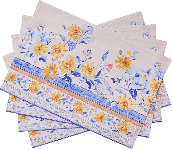 Maison d' Hermine Placemats Set of 4 100% Cotton Washable Cloth Place Mats Reusable Table Mats for Kitchen Dining Party Wedding Gifts for Mothers Day Spring/Summer (Girassol, 13" x 19")